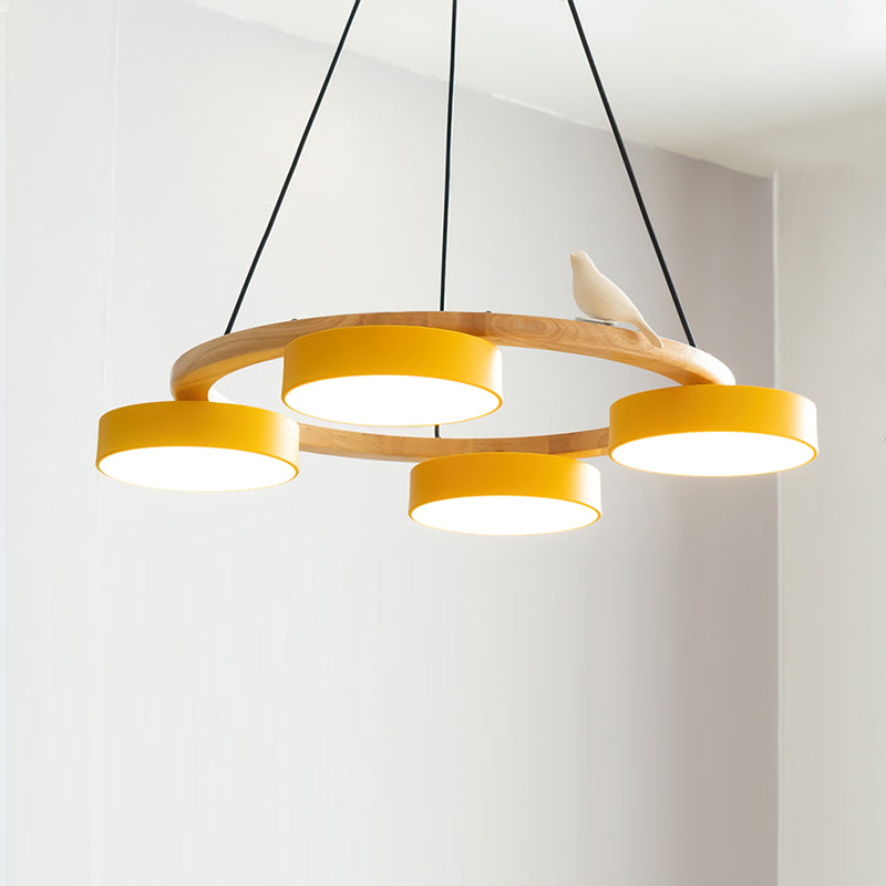 Modern Bird Ring Dining Room Chandelier with Wooden Frame