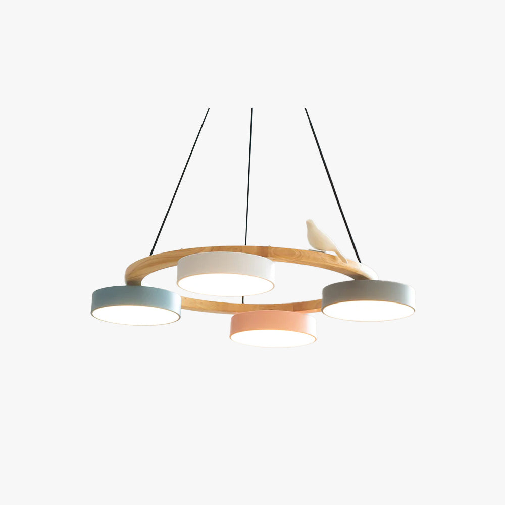 Modern Bird Ring Dining Room Chandelier with Wooden Frame