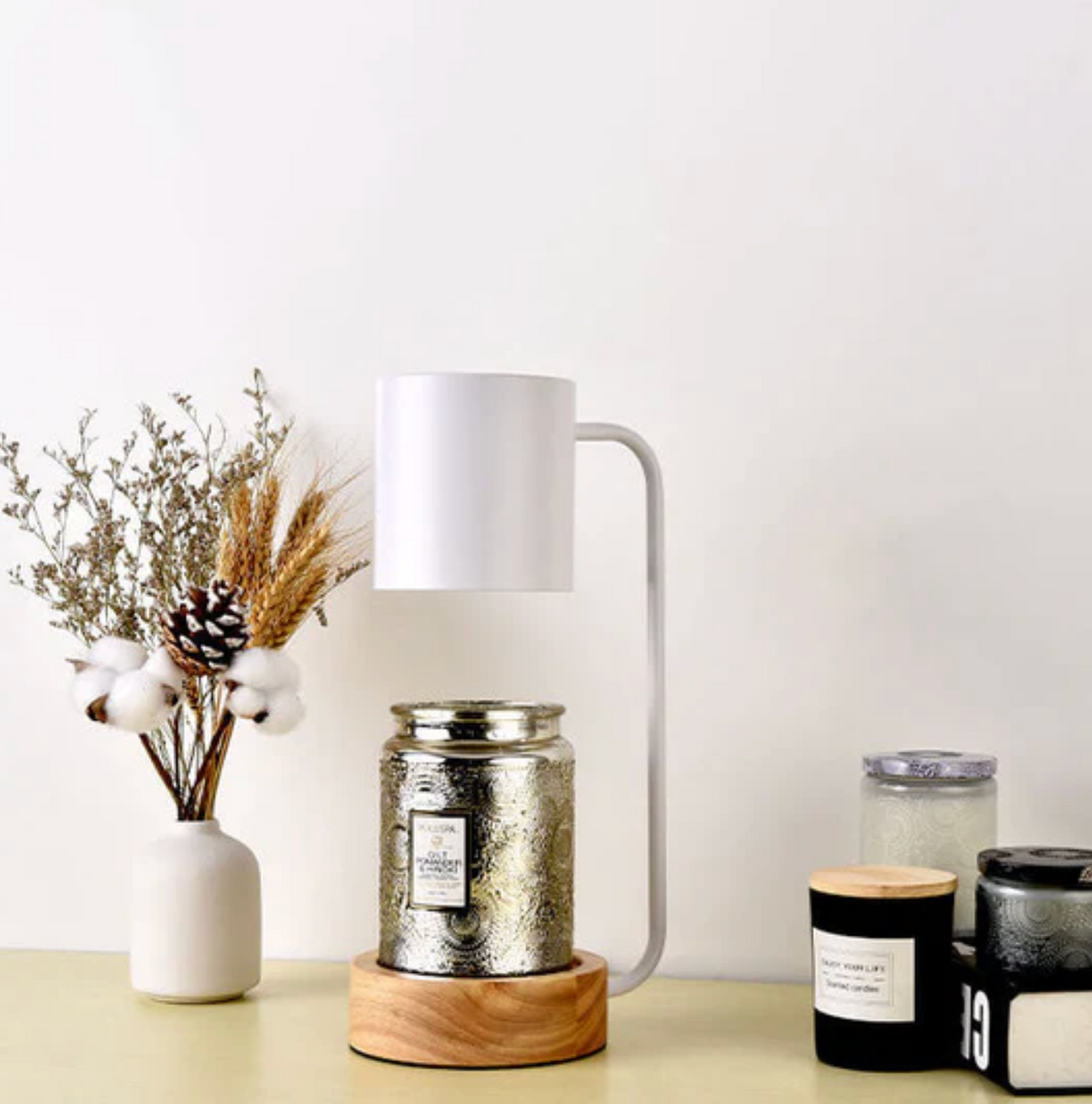 Modern Candle Warmer Lamp with Wooden Base