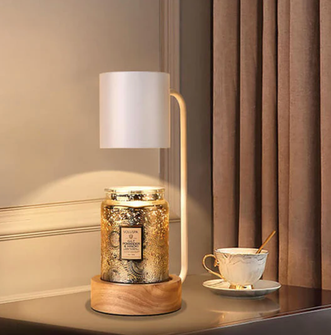 Modern Candle Warmer Lamp with Wooden Base