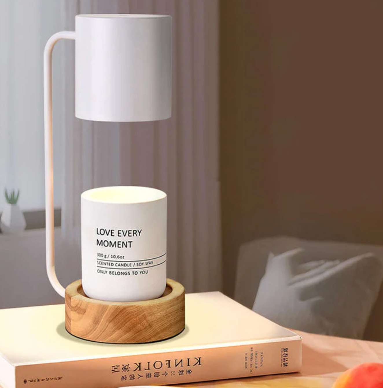 Modern Candle Warmer Lamp with Wooden Base