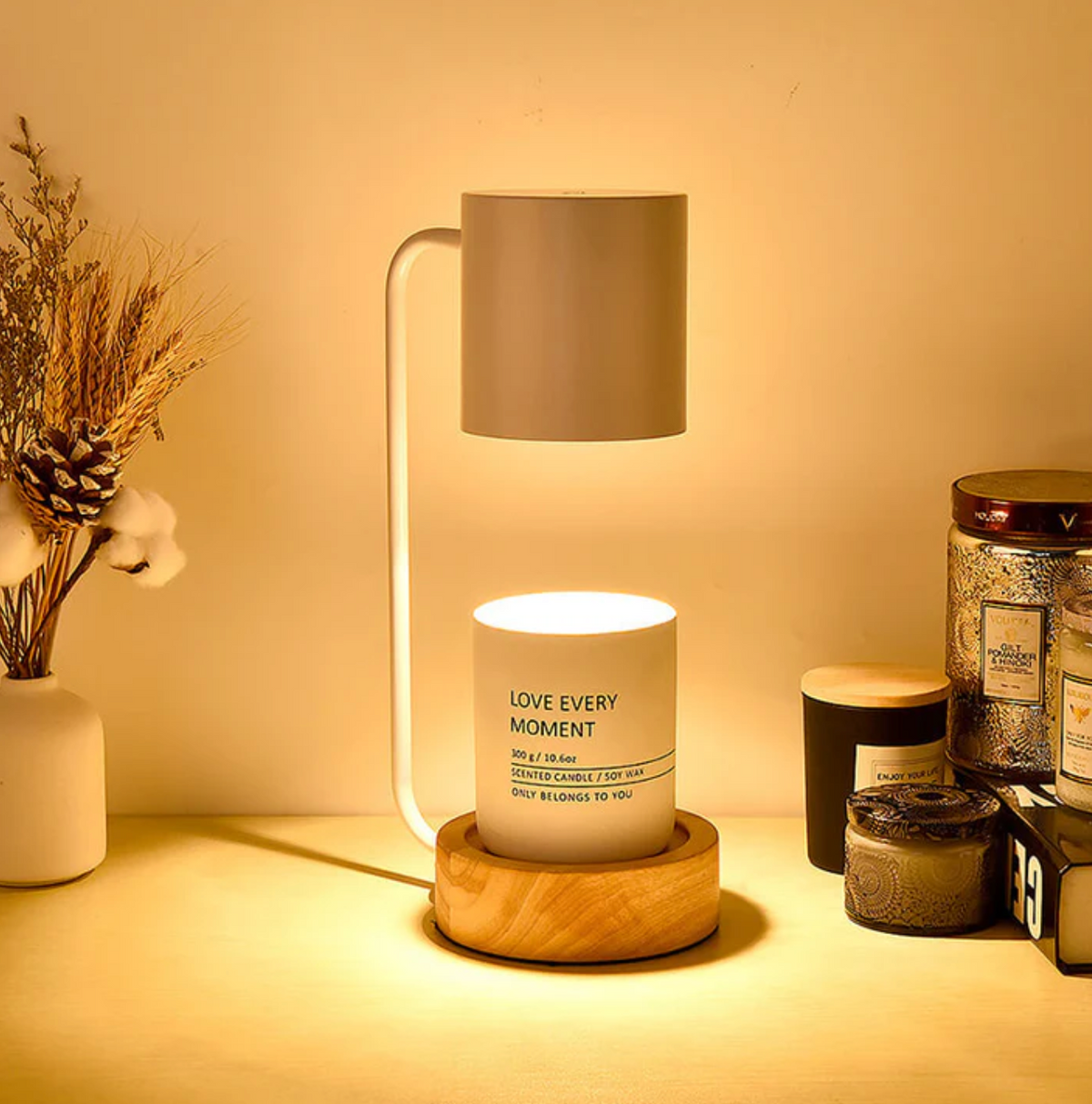 Modern Candle Warmer Lamp with Wooden Base