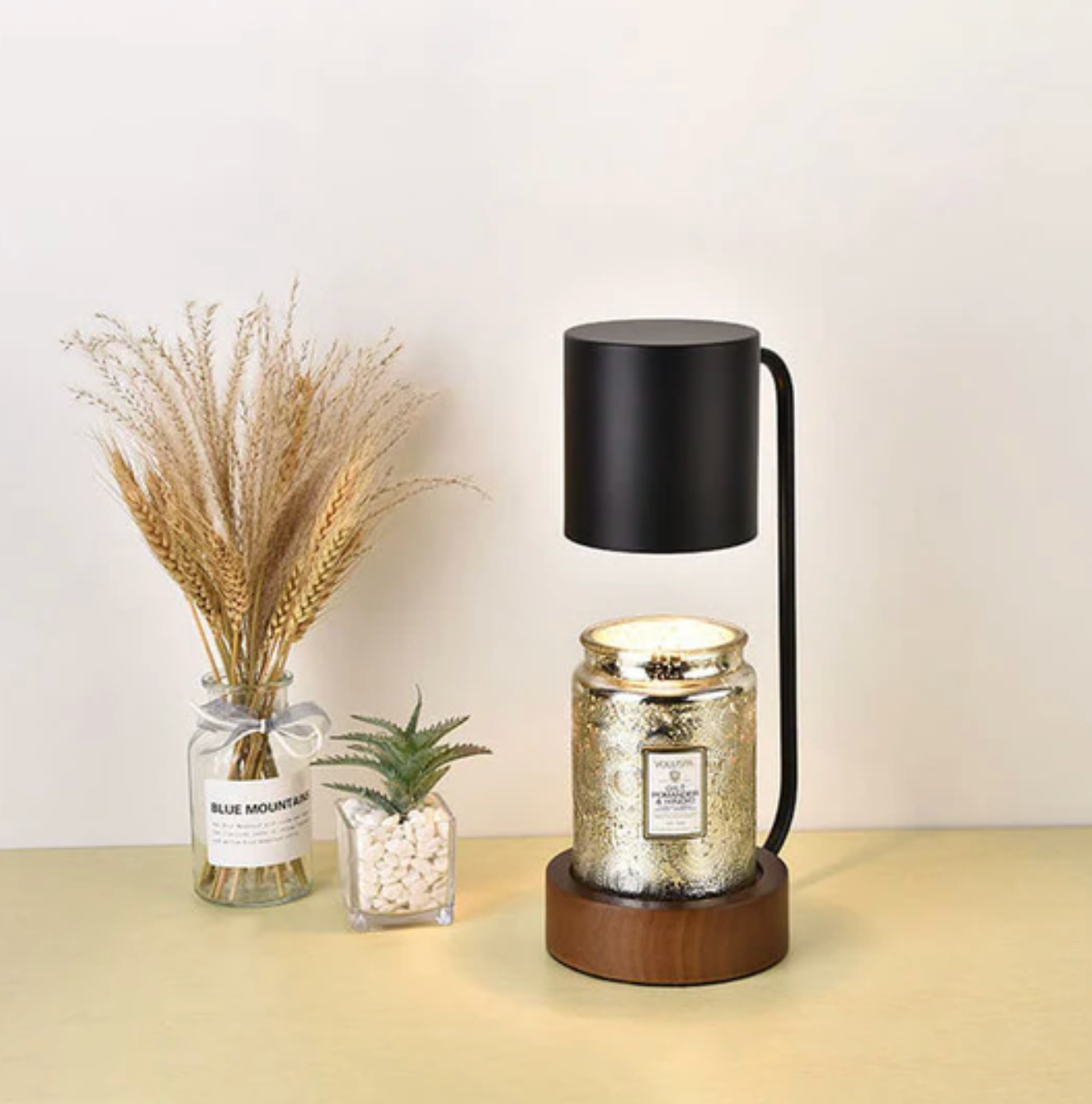 Modern Candle Warmer Lamp with Wooden Base