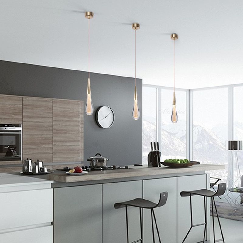 Modern Teardrop Pendant Crystal Light with Gold Finish