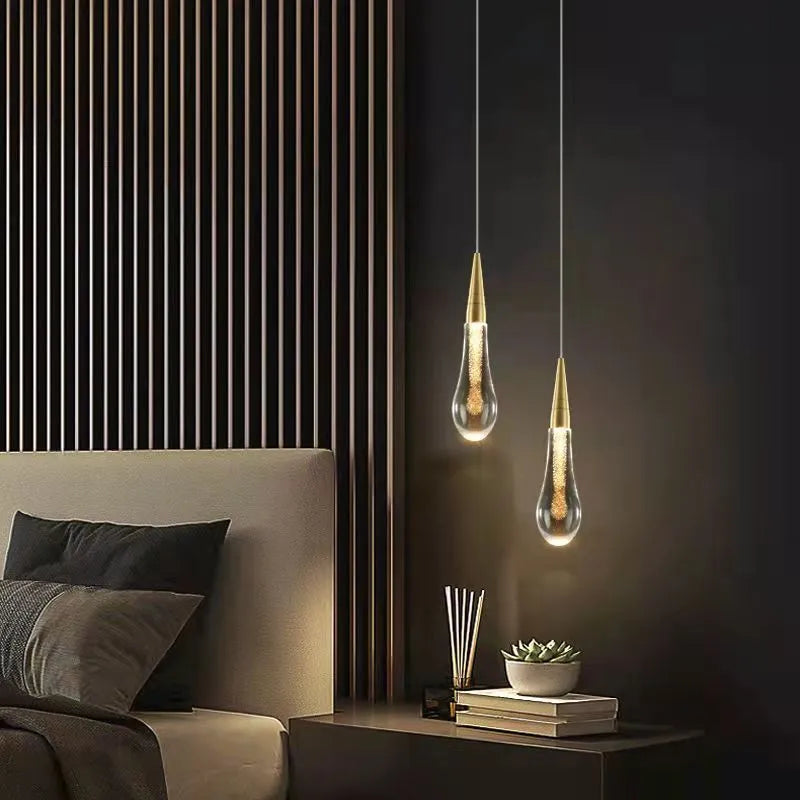 Modern Teardrop Pendant Crystal Light with Gold Finish