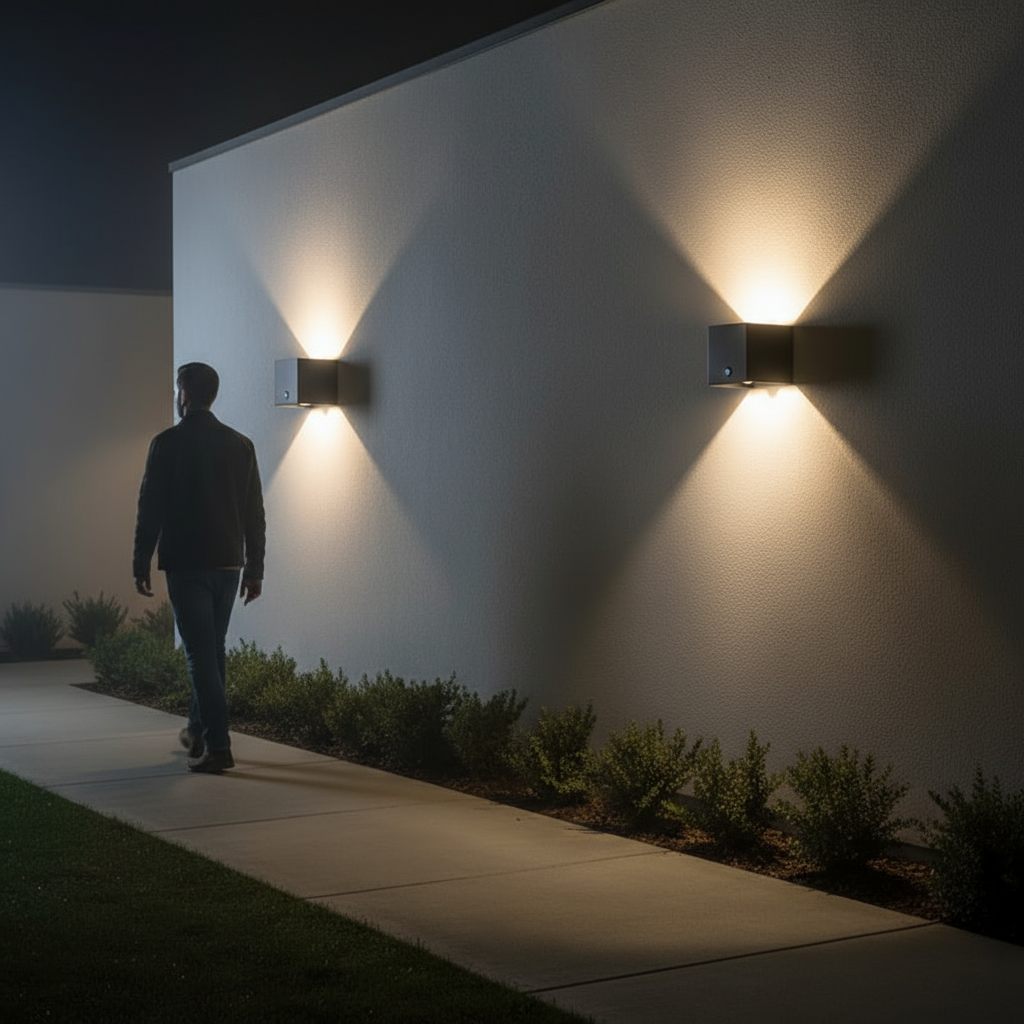 Modern Cube Garden Wall Light with Motion LED