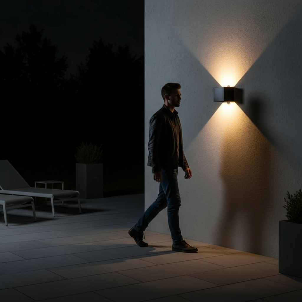 Modern Cube Garden Wall Light with Motion LED