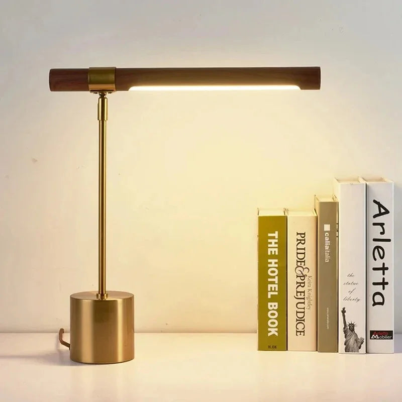 Modern Desk Lamp with Metal and Wood Bar Light