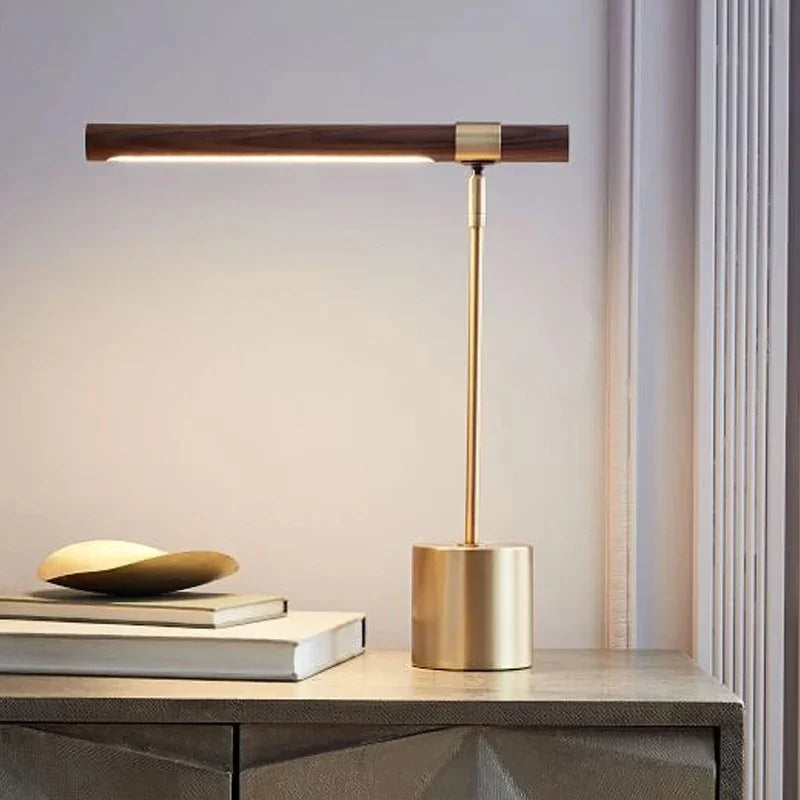 Modern Desk Lamp with Metal and Wood Bar Light