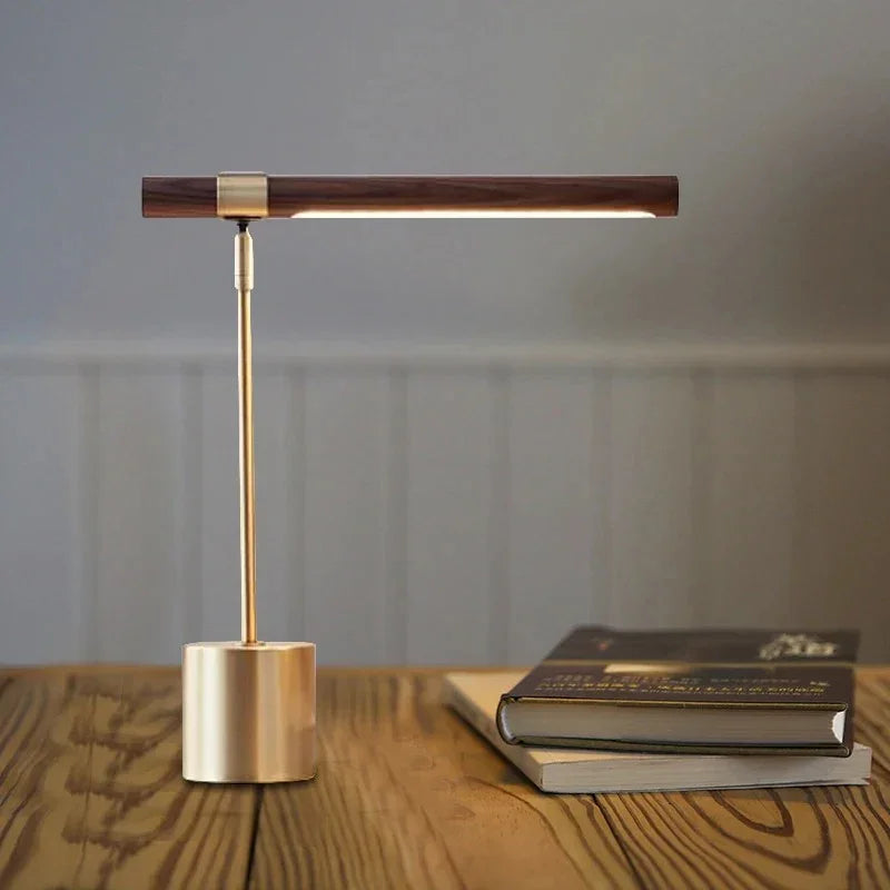 Modern Desk Lamp with Metal and Wood Bar Light