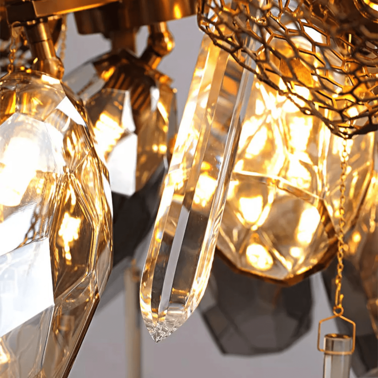 Modern Glass & Crystal Cluster Chandelier with Sculptural Design
