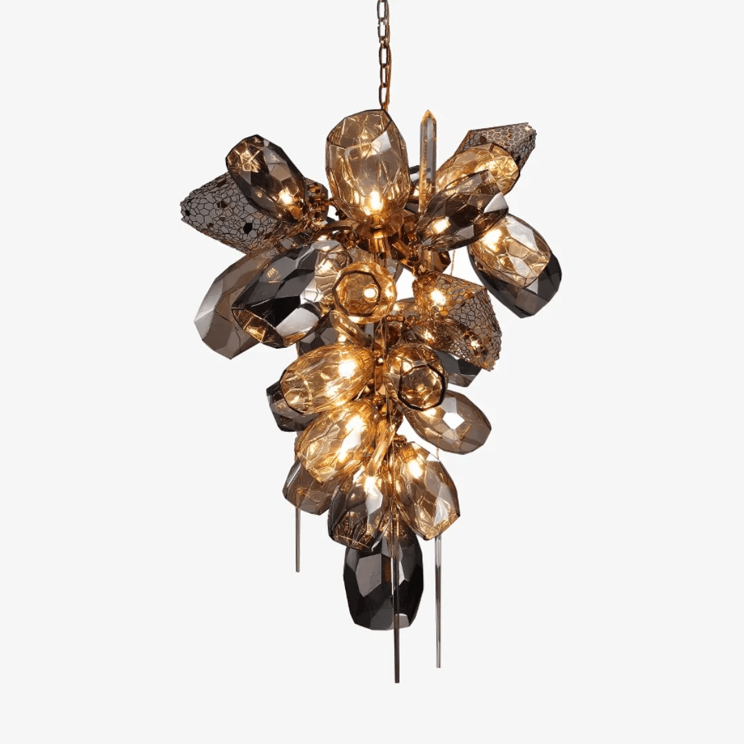 Modern Glass & Crystal Cluster Chandelier with Sculptural Design