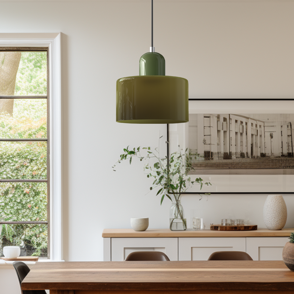 Modern Glass Pendant Light with Glossy Dome Shade