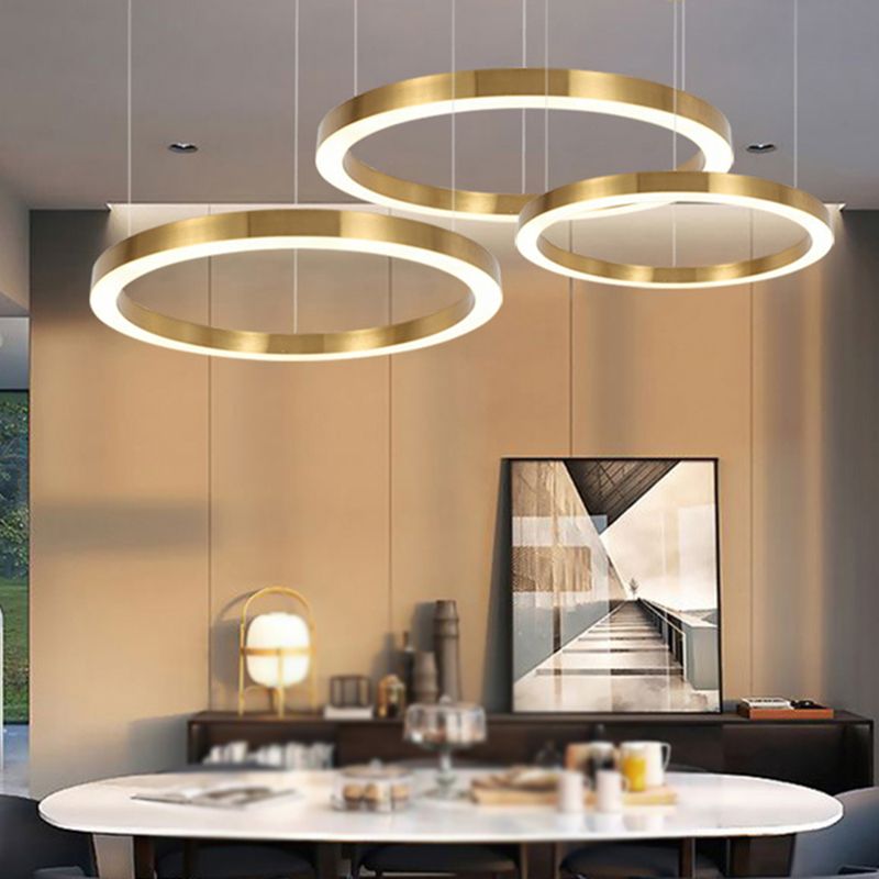 Modern Gold Ring Pendant Light with LED Halo