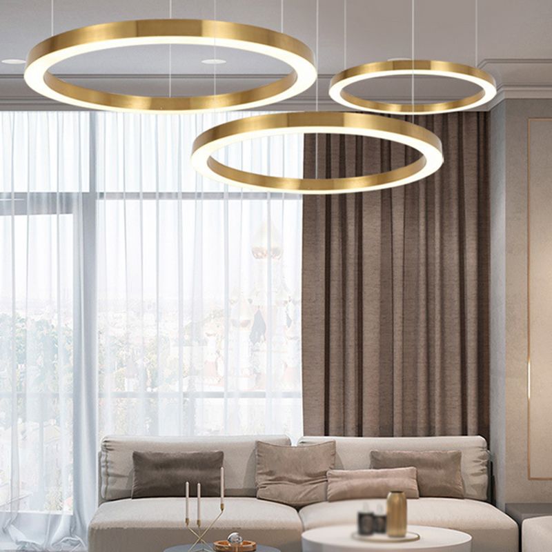 Modern Gold Ring Pendant Light with LED Halo