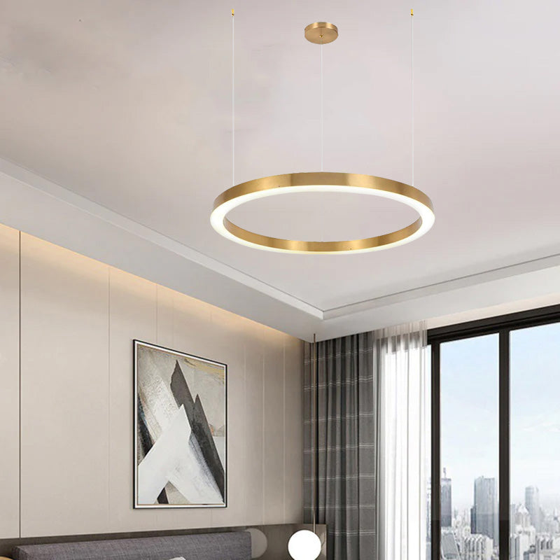 Modern Gold Ring Pendant Light with LED Halo