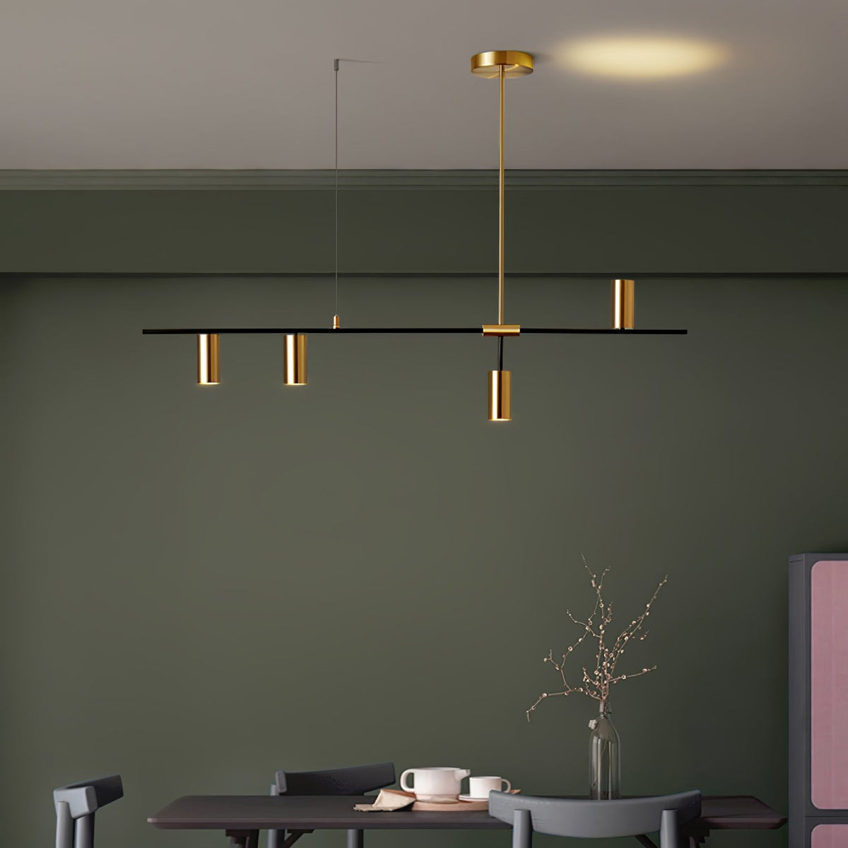 Modern Linear Multi-Light Pendant with Minimalist Gold Design