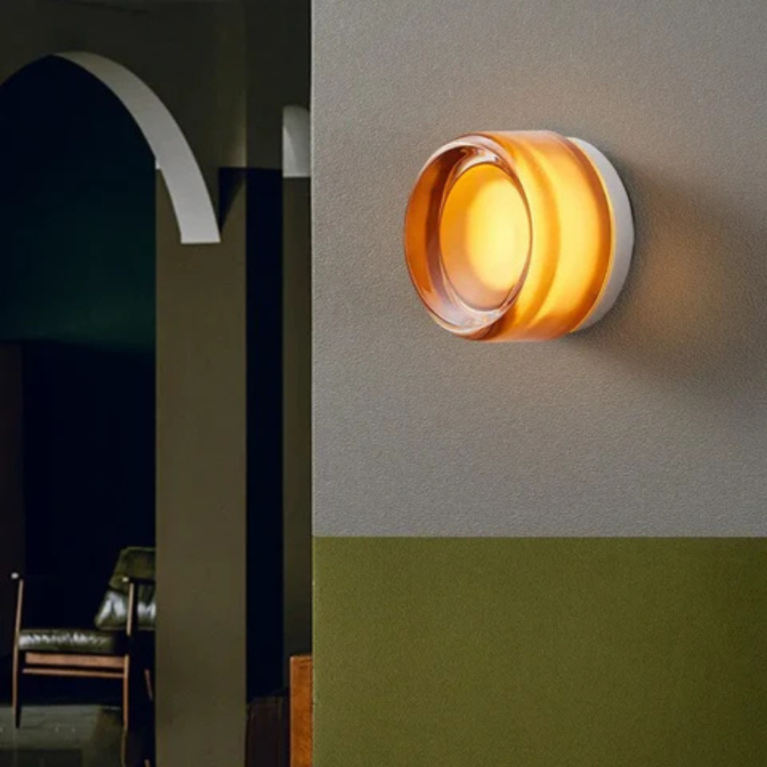 Modern Round Wall Light with Gold Glass Frame