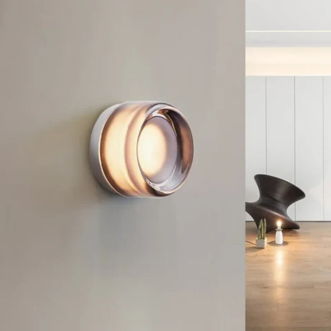 Modern Round Wall Light with Gold Glass Frame