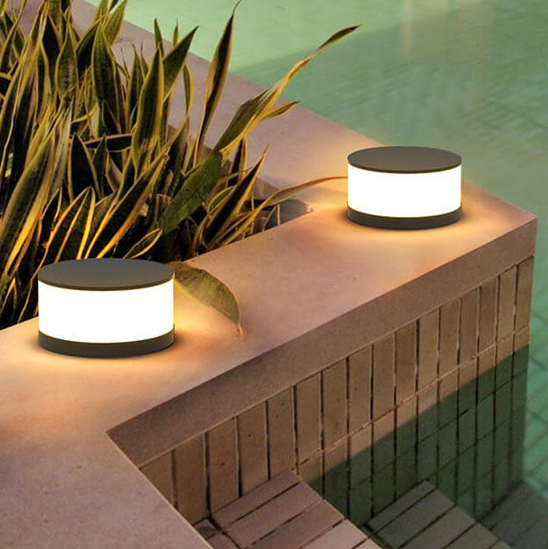 Modern Solar Garden Post Light with Round LED Glow