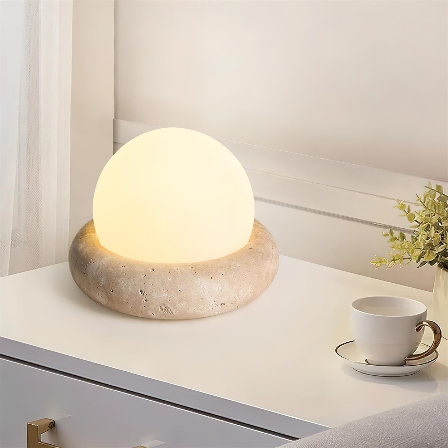 Modern Stone Globe Desk Lamp with LED Light
