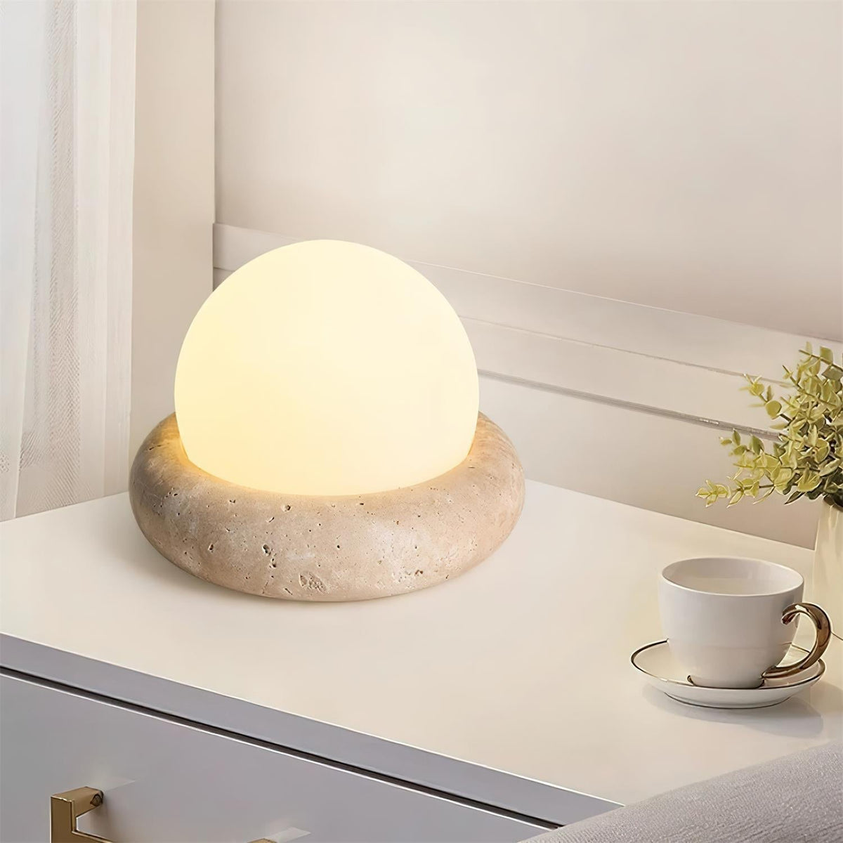 Modern Stone Globe Desk Lamp with LED Light