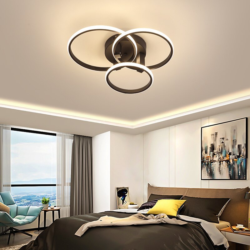 Modern Triple Ring Ceiling Light with LED Halo Design
