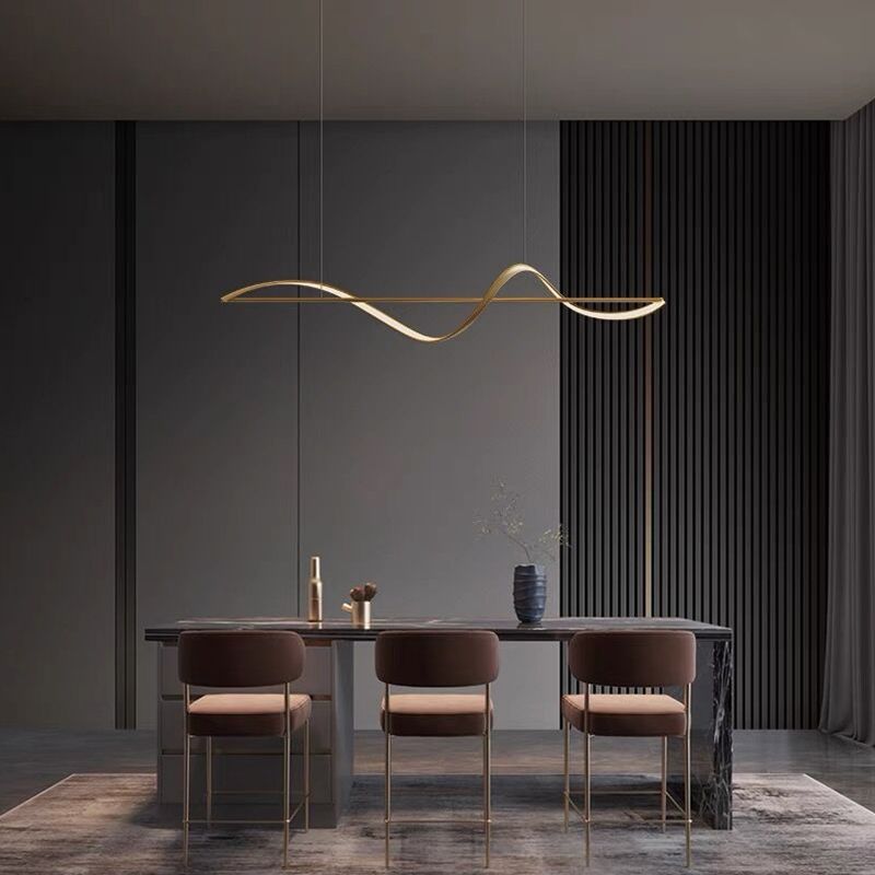 Modern & Minimalist Wave Pendant Light with Floating LED Bar