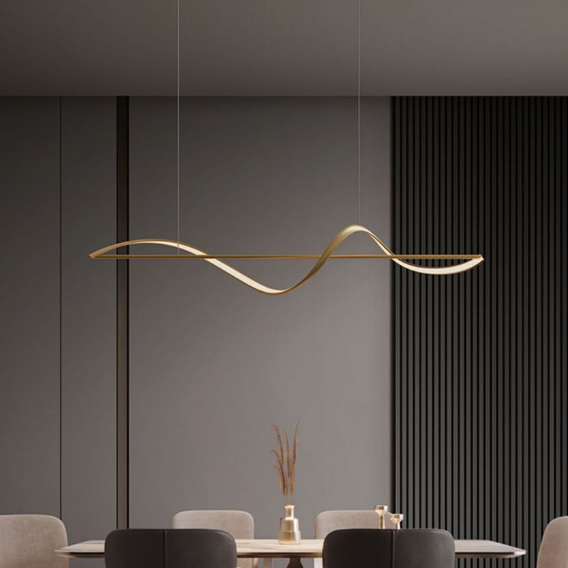 Modern & Minimalist Wave Pendant Light with Floating LED Bar