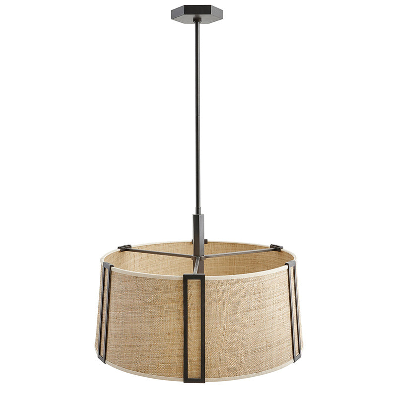 Natural Fabric Drum Pendant Light with Metal Frame