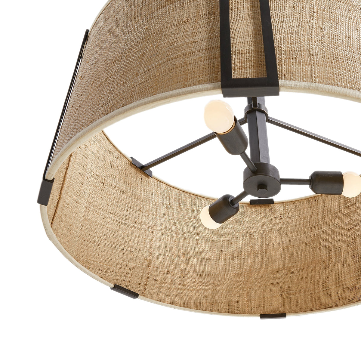 Natural Fabric Drum Pendant Light with Metal Frame
