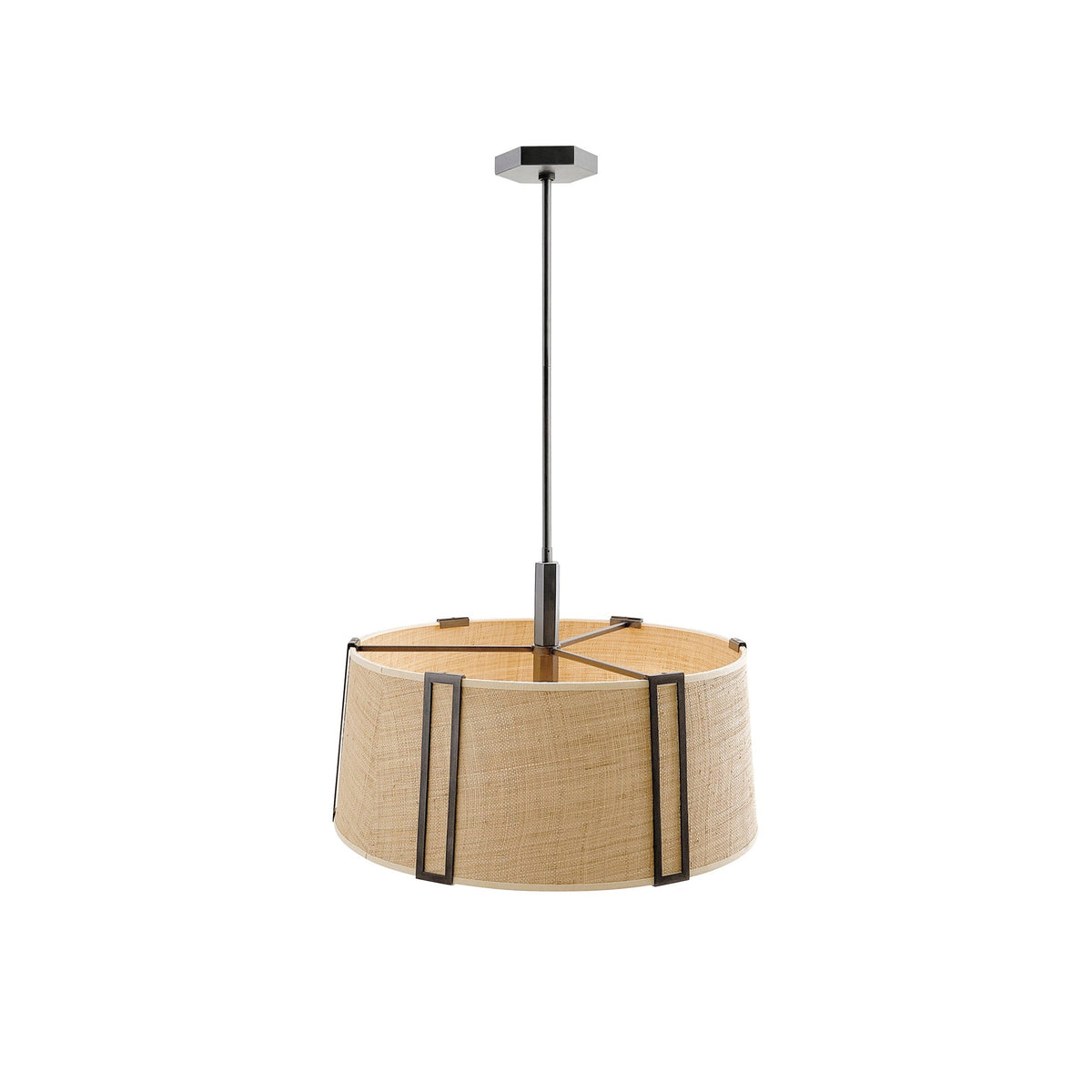Natural Fabric Drum Pendant Light with Metal Frame