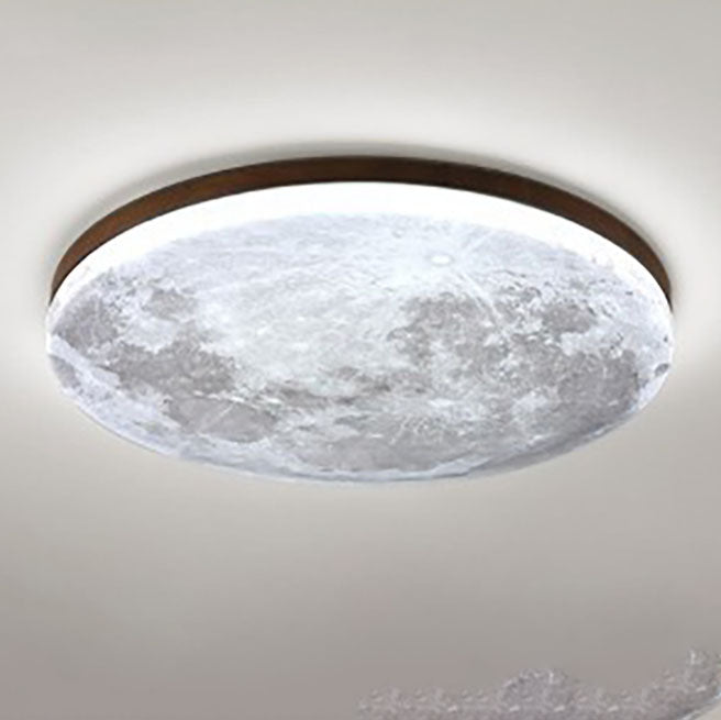 Nordic Moon Flush Mount Ceiling Light with Scandinavian Wood Frame