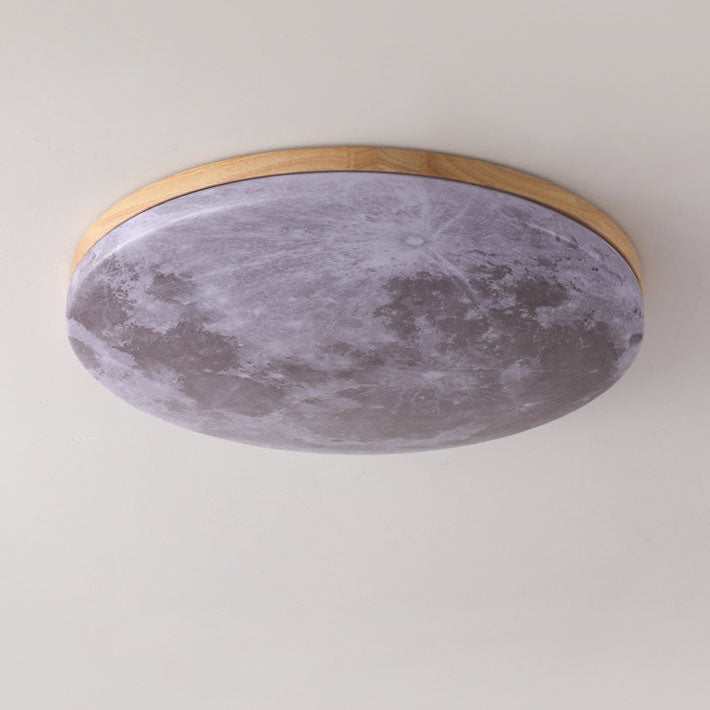 Nordic Moon Flush Mount Ceiling Light with Scandinavian Wood Frame