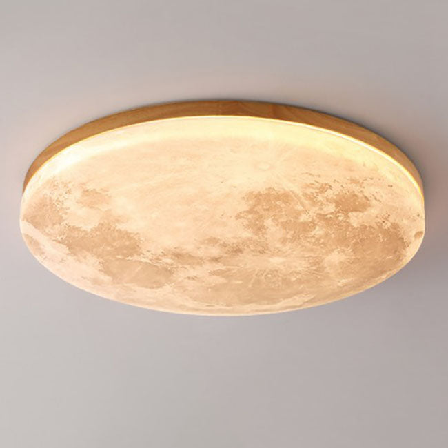 Nordic Moon Flush Mount Ceiling Light with Scandinavian Wood Frame