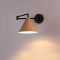 Nordic Swing Arm Wall Sconce with Scandinavian Wood Cone Shade