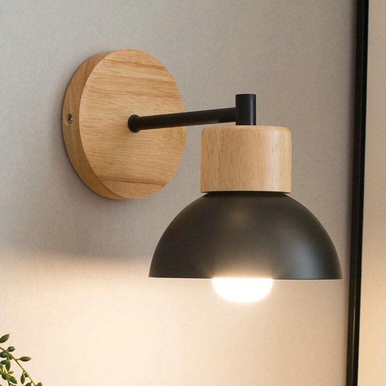 Nordic Wood Dome Wall Sconce with Scandinavian Minimalist Design