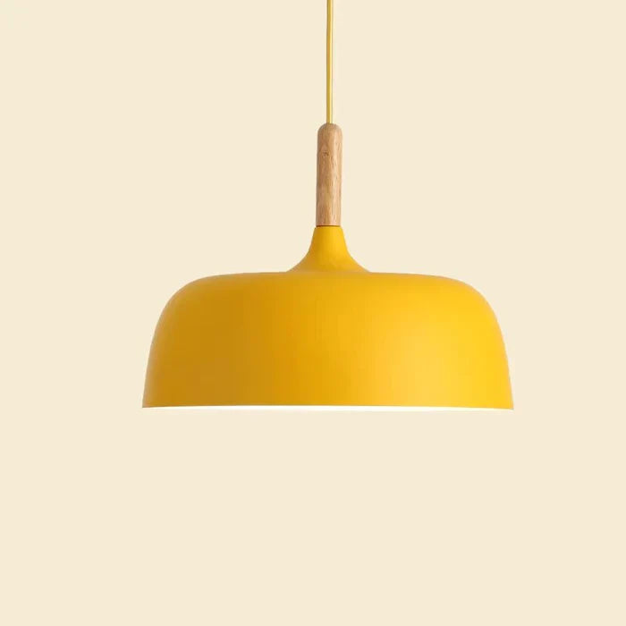 Nordic Yellow Pendant Light with Wood Accent