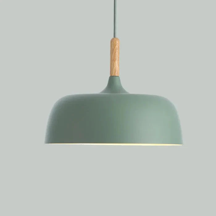 Nordic Yellow Pendant Light with Wood Accent