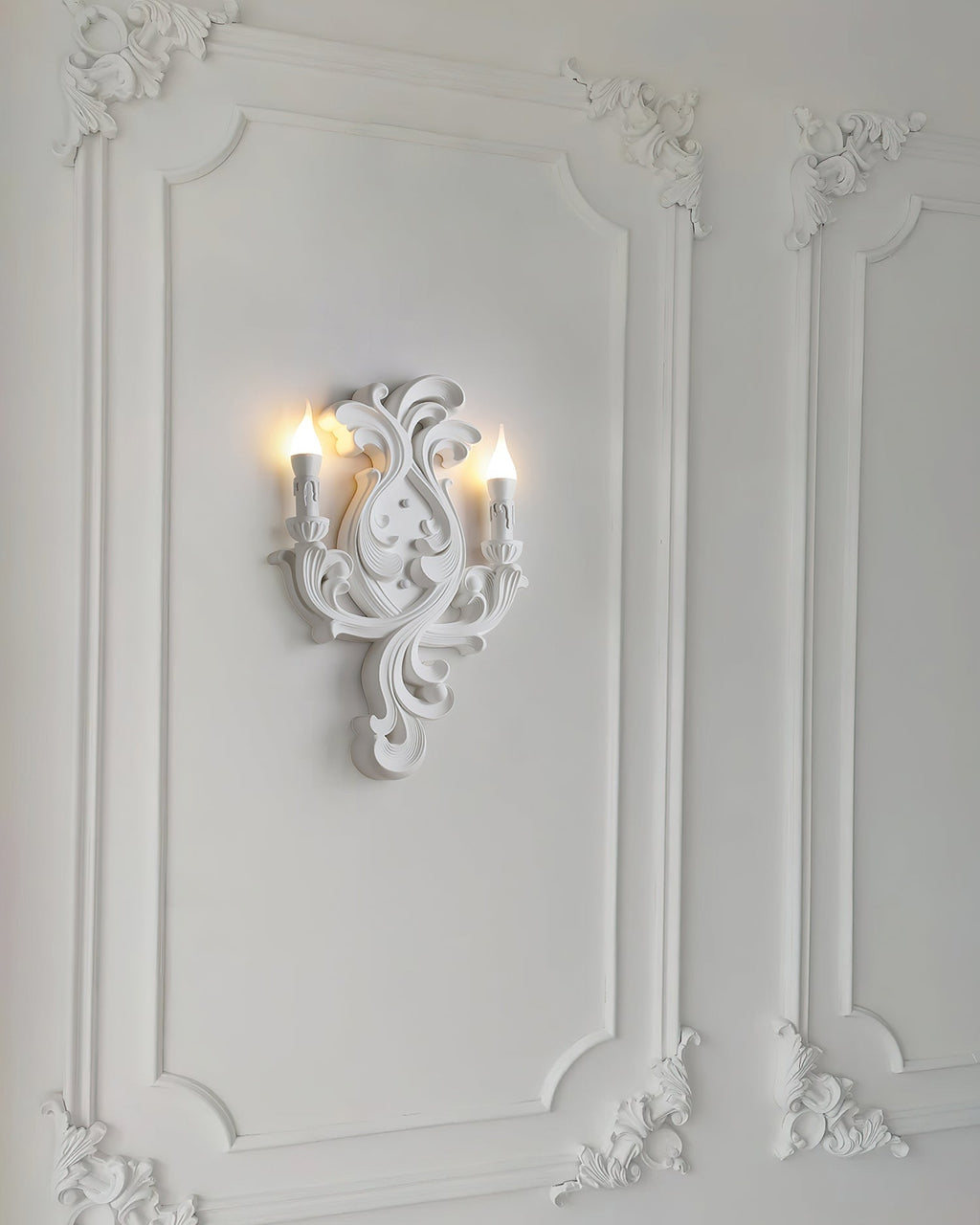 Ornate Plaster Wall Light with Dual Candle Arms