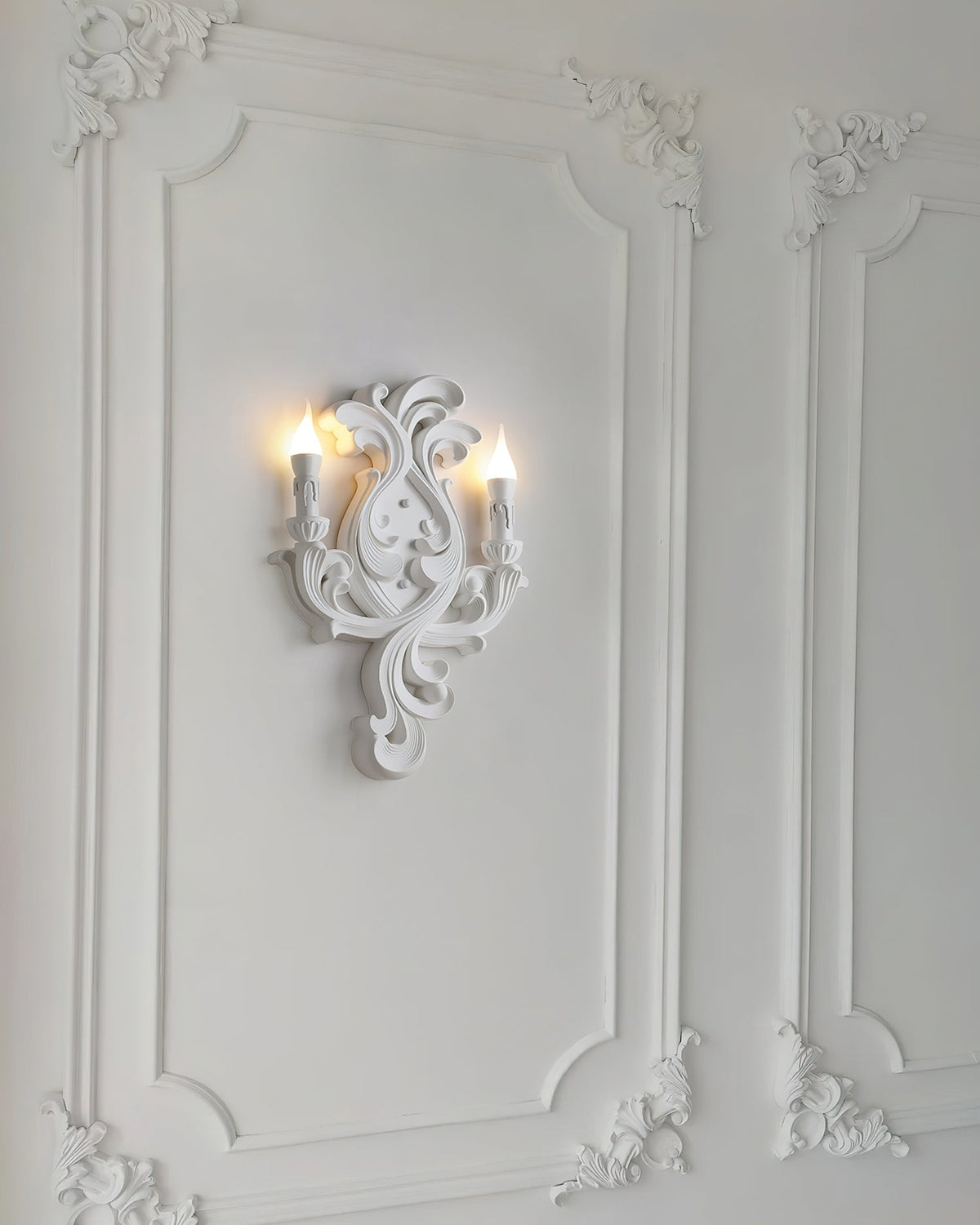 Ornate Plaster Wall Light with Dual Candle Arms