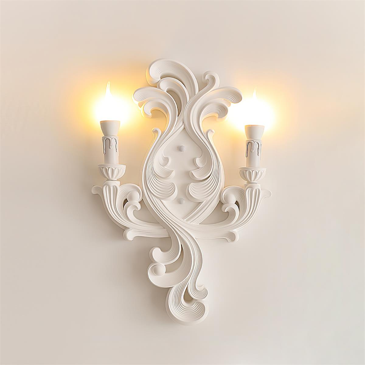 Ornate Plaster Wall Light with Dual Candle Arms