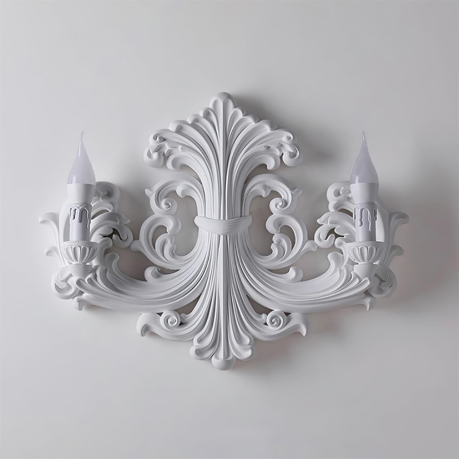 Ornate Plaster Wall Light with Dual Candle Arms