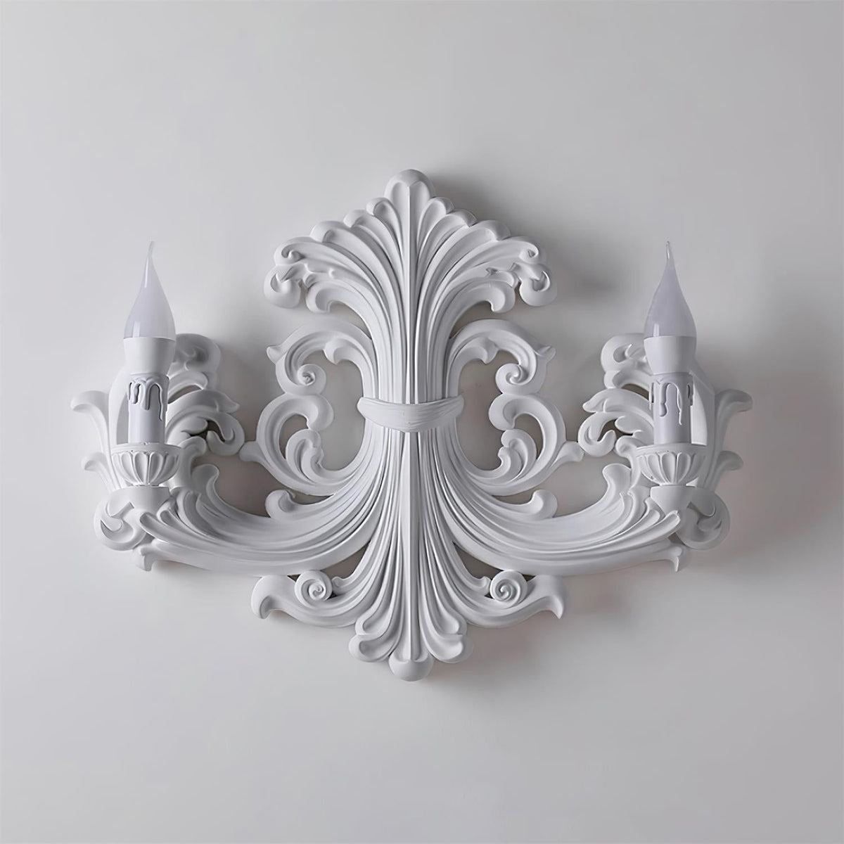 Ornate Plaster Wall Light with Dual Candle Arms