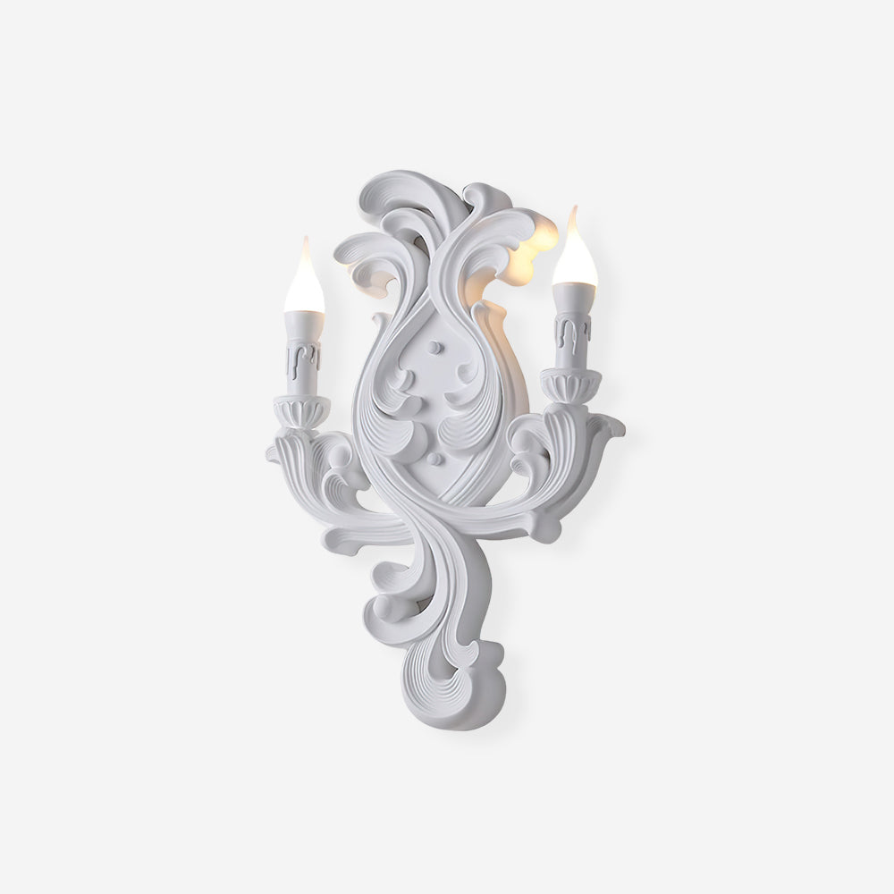 Ornate Plaster Wall Light with Dual Candle Arms