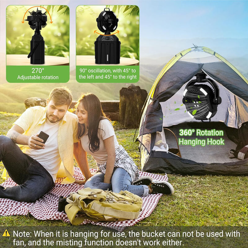 Portable Camping Fan with Mist Cooling for Outdoor Comfort Anywhere