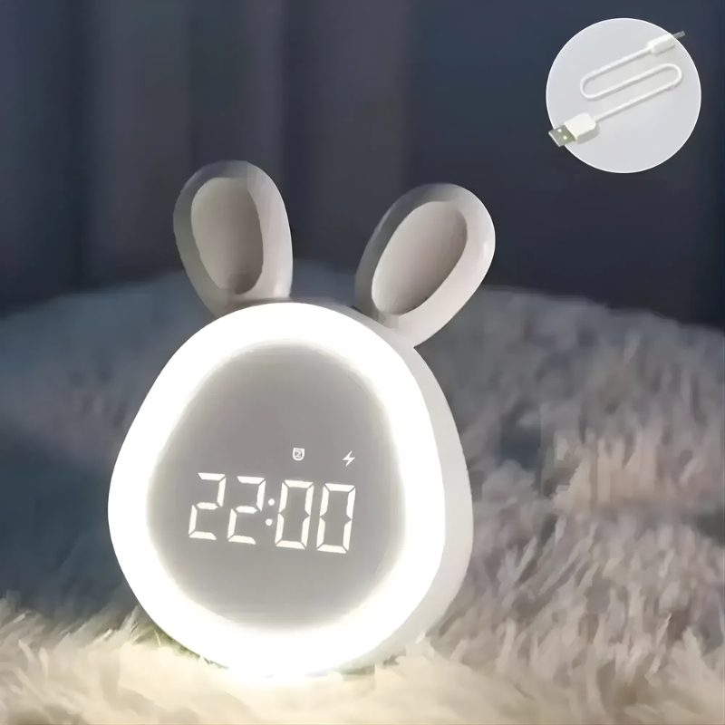 Rabbit Alarm Clock with LED Night Light Design