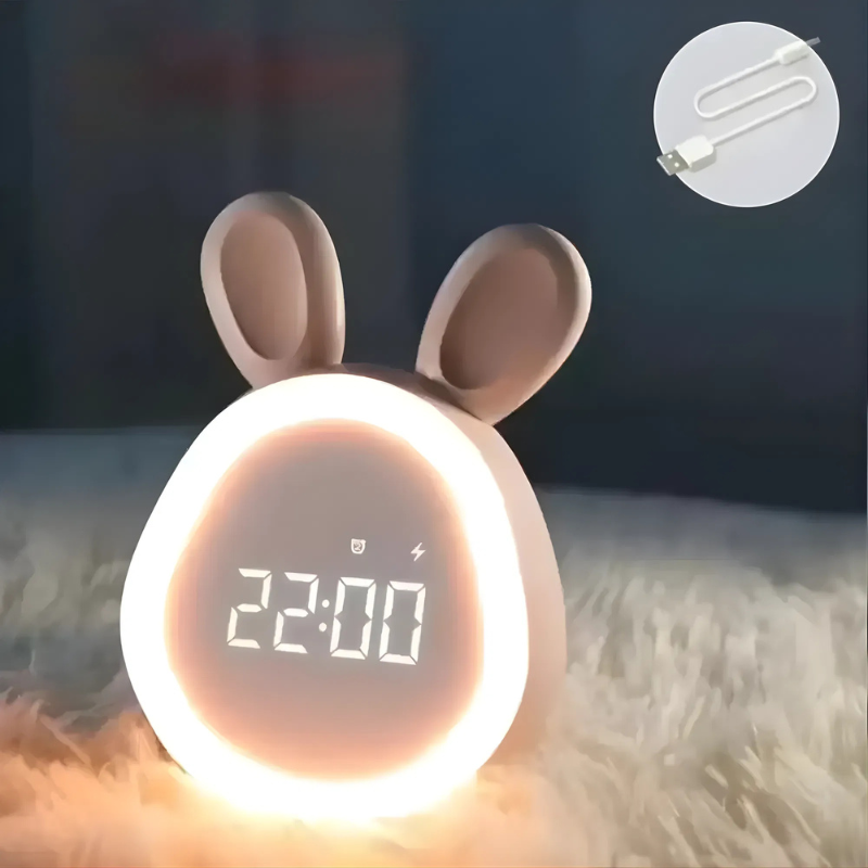 Rabbit Alarm Clock with LED Night Light Design
