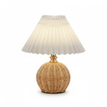 Rattan Table Lamp with Pleated Fabric Shade