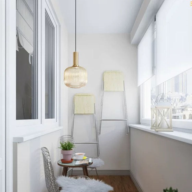 Ribbed Glass Pendant Light with Modern Crystal-Inspired Design